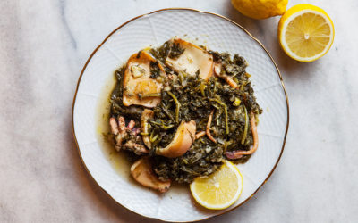 Braised Squid with Wild Greens