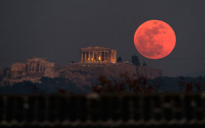 The Super Blue Blood Moon Rises Over the Parthenon