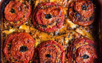 Gemista: Stuffed Tomatoes with Pine Nuts & Raisins