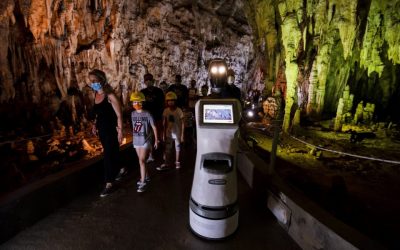 Robot Guide Persephone Leads Visitors in Greek Cave