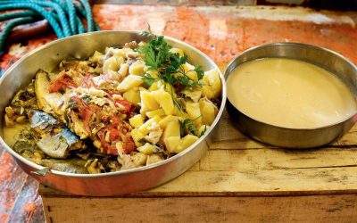 Kakavia (Traditional Greek Fisherman’s Soup) Served on a Fishing Boat